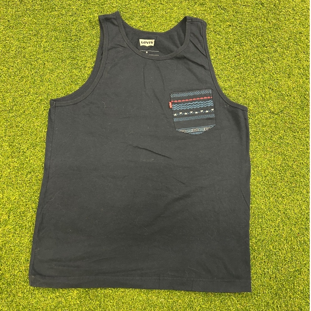 Levis Mens Black Tank Top Southwestern Pattern Pocket Crew Neck Size M